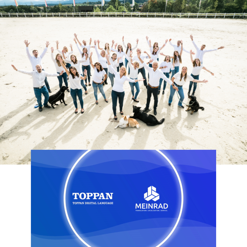 MEINRAD Teamfoto mit TOPPAN Digital Language Logo